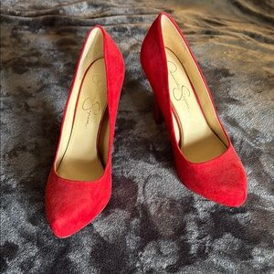 Jessica Simpson Red Stiletto Heels with Suede Finish